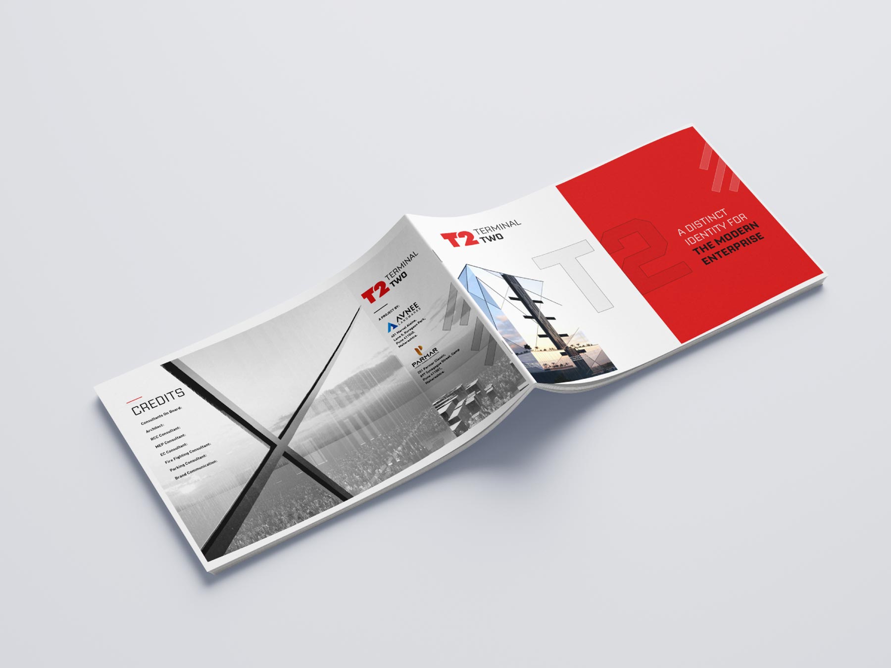 Credits and brand introduction spread for Terminal Two brochure